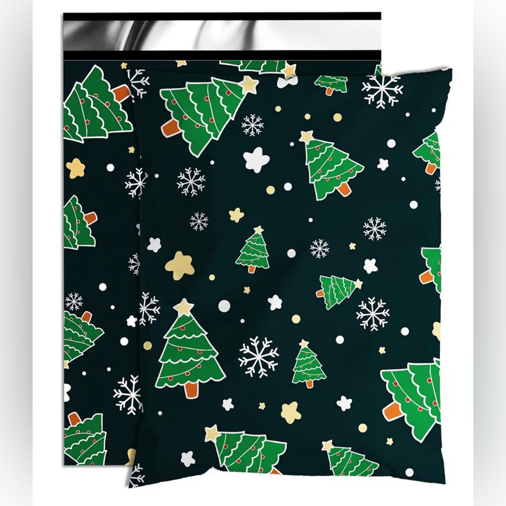 12 Qty. 10”x13” Navy Holiday Snowflakes & Trees Polymailer